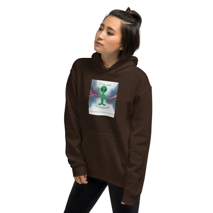 Dark chocolate hoodie with chest graphic print, hood, and front kangaroo pocket