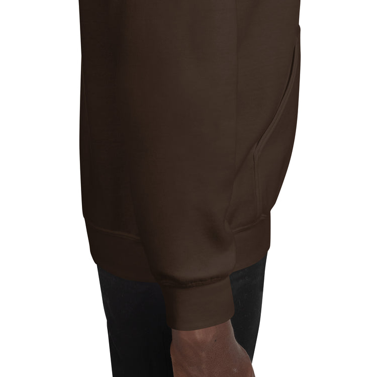 Dark brown unisex hoodie with kangaroo pocket and ribbed hem