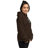 Dark chocolate unisex hoodie with chest graphic, kangaroo pocket, hood