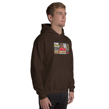 Dark chocolate unisex hoodie with hood, kangaroo pocket, and chest graphic print