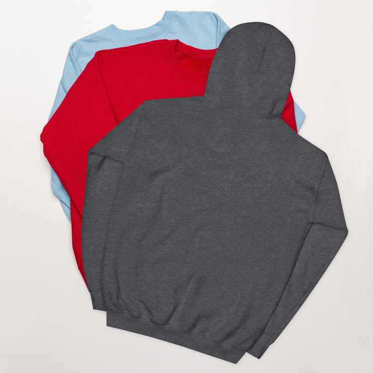 Dark gray hoodie with front kangaroo pocket and hood