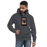Dark heather gray unisex hoodie with front graphic print and front pocket