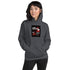 Unisex pullover hoodie, dark heather gray, front graphic print and kangaroo pocket