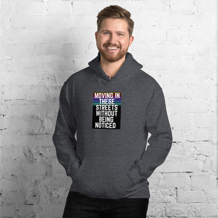 Dark heather unisex hoodie with front logo graphic and kangaroo pocket
