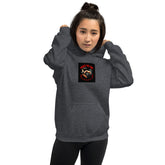 Dark heather unisex hoodie with front pocket and square chest graphic