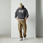 Unisex dark heather hoodie with hood and front kangaroo pocket