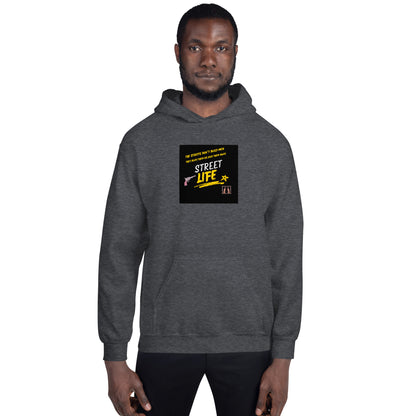 Street Life Unisex Hoodie mit Kapuze, grauer Melange und quadratischem Frontprint
