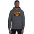 Dark heather gray pullover hoodie with hood and centered front graphic print