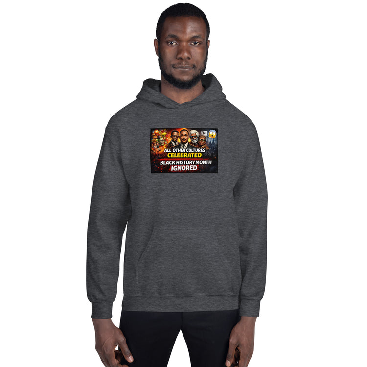 Dark heather gray pullover hoodie with hood and centered front graphic print