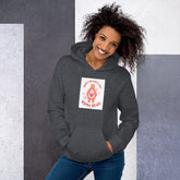 Unisex dark gray hoodie with front graphic and kangaroo pocket, drawstring hood
