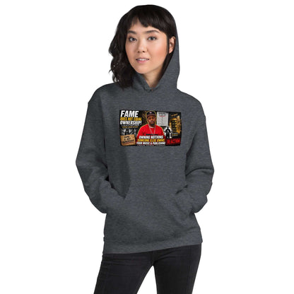 Sport gray pullover hoodie with attached hood, kangaroo pocket, and colorful front graphic print.