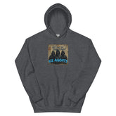Charcoal pullover hoodie with front graphic print and adjustable hood