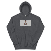 Dark gray unisex hoodie with front pocket and chest graphic