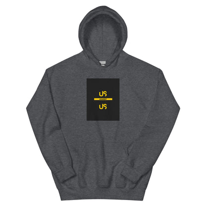 Charcoal unisex hoodie with square chest graphic print and front kangaroo pocket