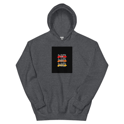 Charcoal gray streetwear hoodie with front chest graphic, pullover hood and kangaroo pocket