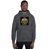 Dark heather gray unisex pullover hoodie with hood and front graphic