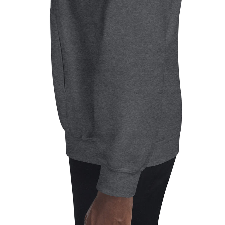 Gray unisex pullover hoodie fabric and hem with cuffed sleeves