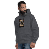 Dark heather gray unisex hoodie with chest graphic print and drawstring hood