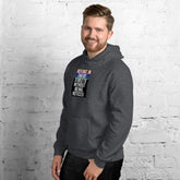 Dark heather unisex hoodie with front logo graphic on the chest