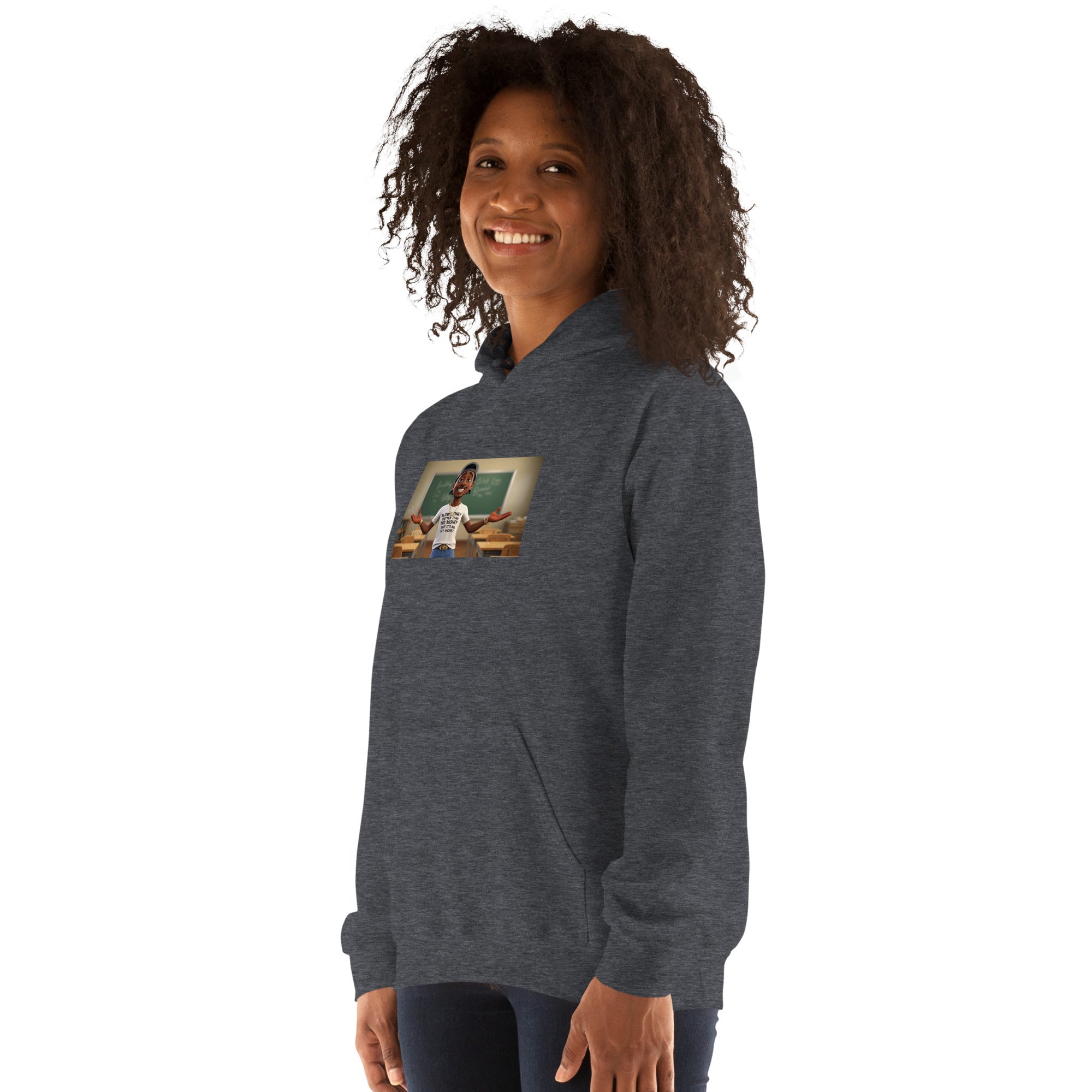 Sport Grey unisex hoodie with front graphic print and roomy kangaroo pocket