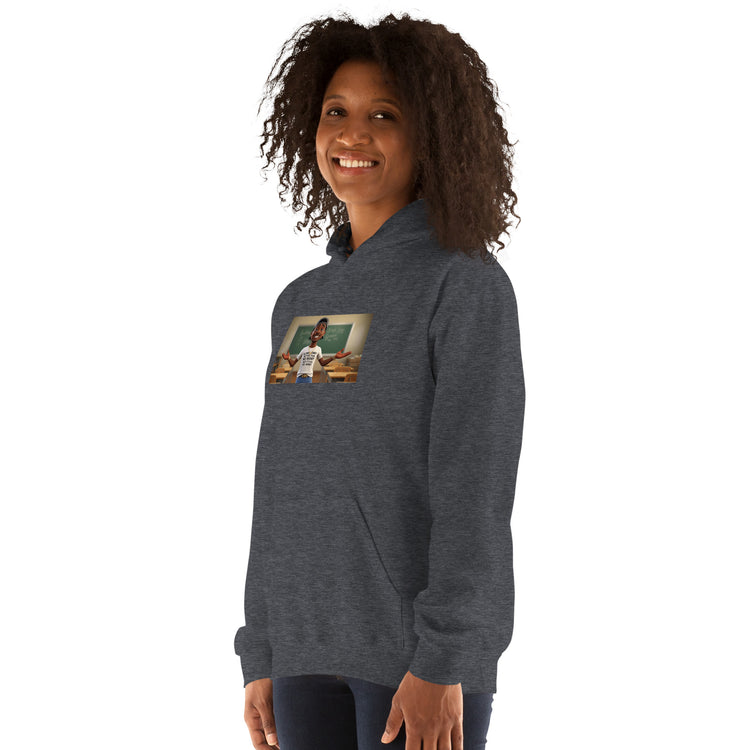 Sport Grey unisex hoodie with front graphic print and roomy kangaroo pocket