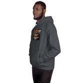 Dark heather gray hoodie with front graphic print and kangaroo pocket