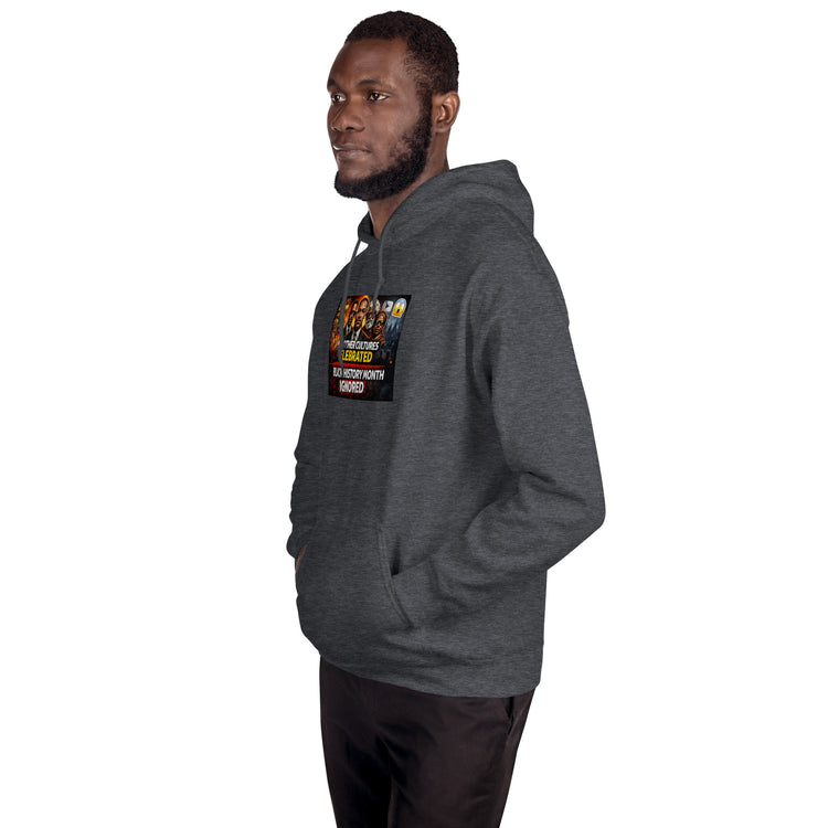 Dark heather gray hoodie with front graphic print and kangaroo pocket