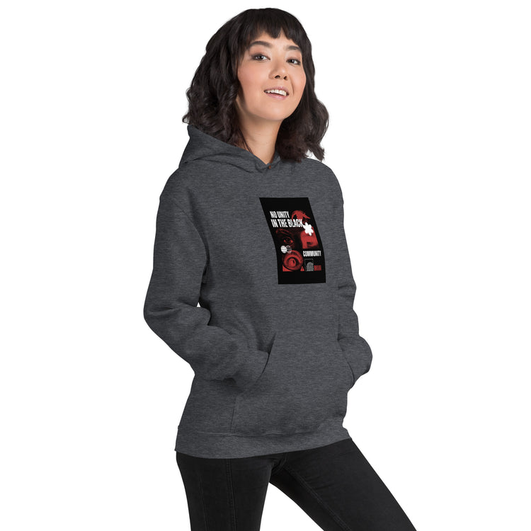 Unisex pullover hoodie, dark heather gray, front hooded style with chest graphic