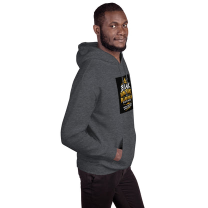 Dark heather gray unisex pullover hoodie with side view and front graphic