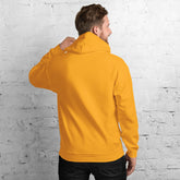 Unisex orange hoodie back view with hood, long sleeves, kangaroo pocket