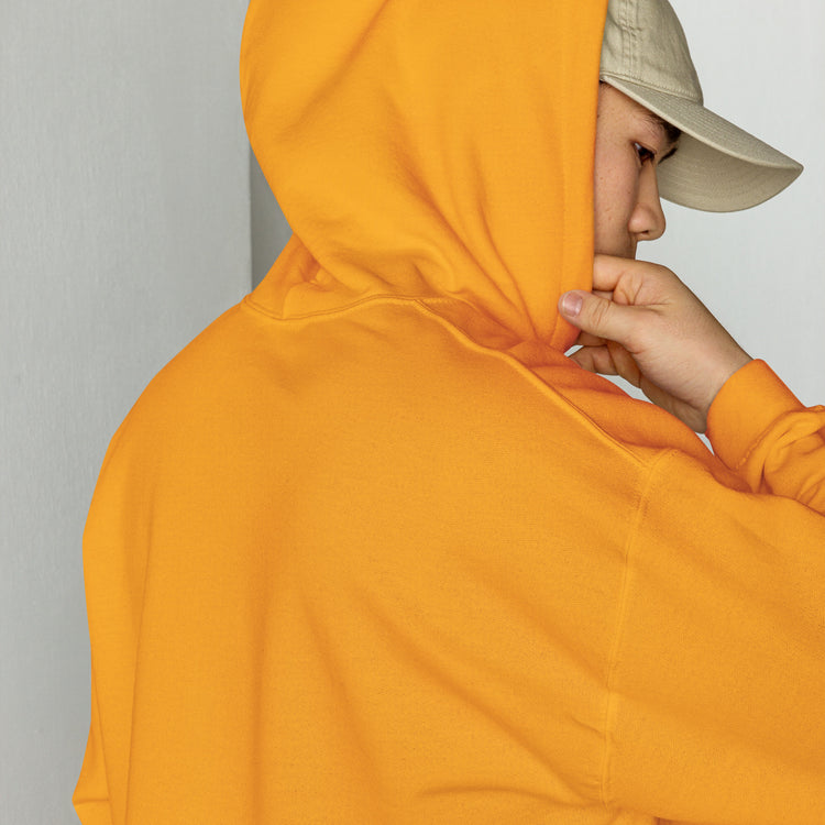 Unisex gold hoodie close-up with hood opening