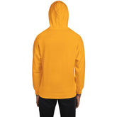 Orange unisex hoodie with hood and long sleeves, no front graphic visible
