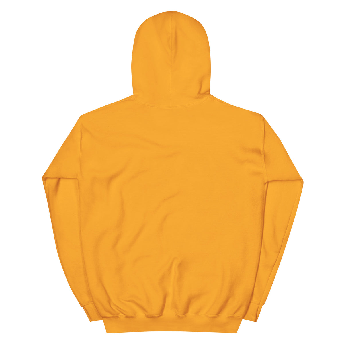 Orange pullover hoodie, back view with drawstring hood and kangaroo pocket