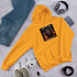 Unisex hoodie in Gold with pullover hood and chest graphic print