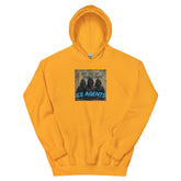 Orange hoodie with front graphic print and pullover hood