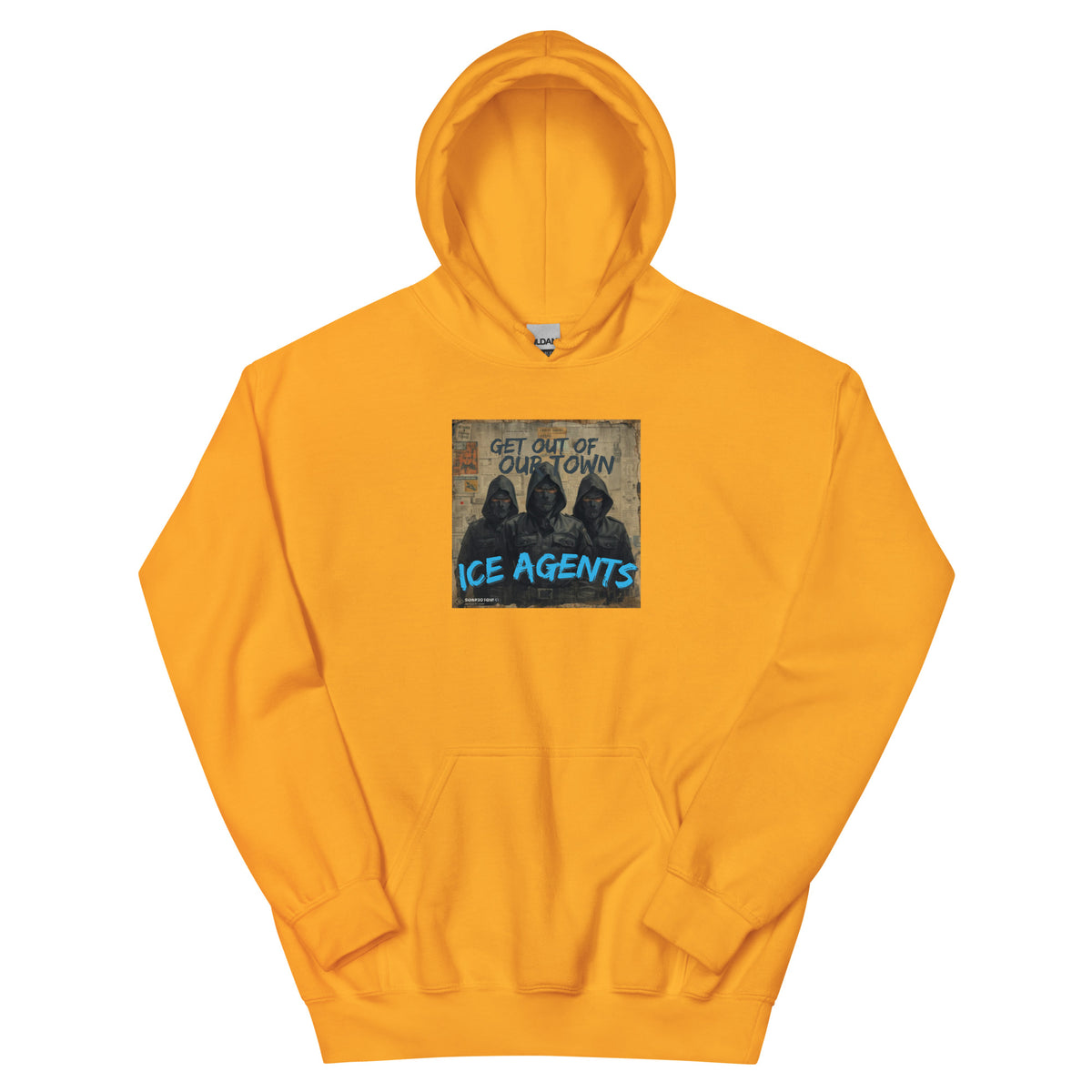 Orange hoodie with front graphic print and pullover hood