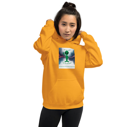 Orange pullover hoodie with front chest graphic and kangaroo pocket