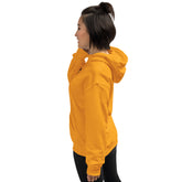 Yellow unisex hoodie with hood and kangaroo pocket, back view