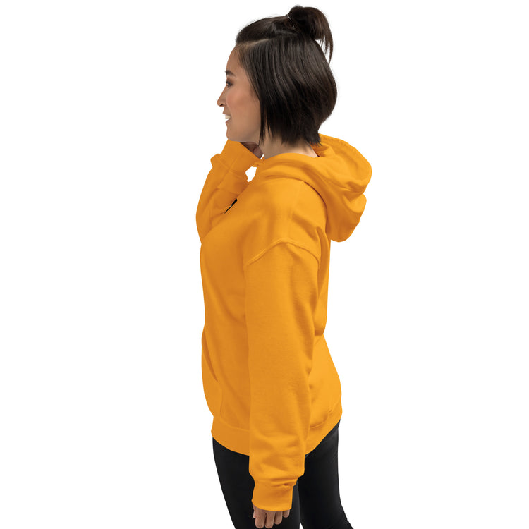 Yellow unisex hoodie with hood and kangaroo pocket, back view
