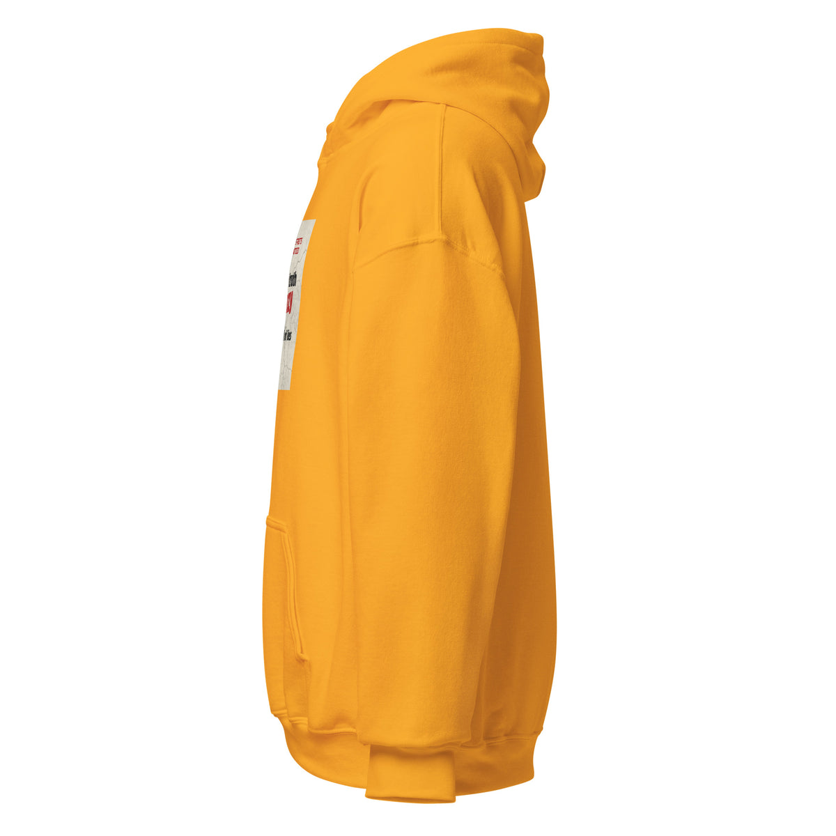 Gold unisex pullover hoodie with kangaroo pocket and drawstring hood