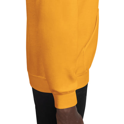 Unisex-Hoodie in orange: seitliche Frontnaht mit Kängurutasche, geripptes Bündchen