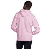 Light pink unisex hoodie with hood, back view, and kangaroo pocket