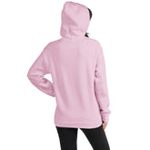 Unisex light pink hoodie back view with hood and kangaroo pocket