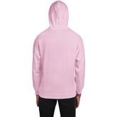 Light pink unisex hoodie, back view with attached hood
