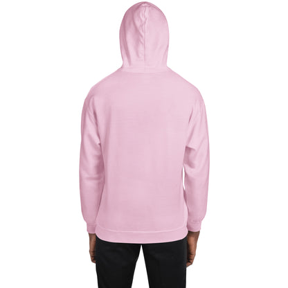 Light pink hoodie back view, pullover hood and full-length sleeves