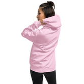 Light Pink unisex hoodie, view from side; hood and front pocket visible