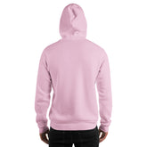 Light pink unisex hoodie with back view hood and kangaroo pocket