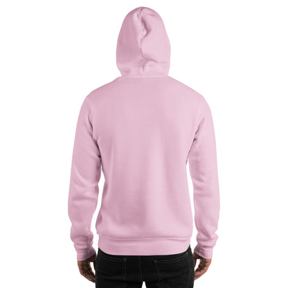 Light pink unisex hoodie with back view hood and kangaroo pocket