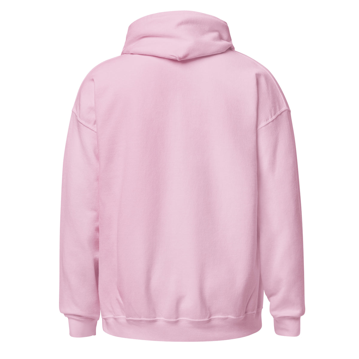Light pink unisex pullover hoodie back view with hood and kangaroo pocket
