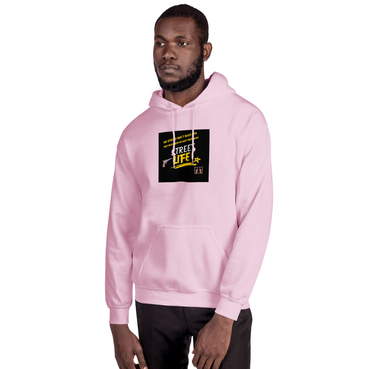 Light pink unisex hoodie with front graphic and kangaroo pocket